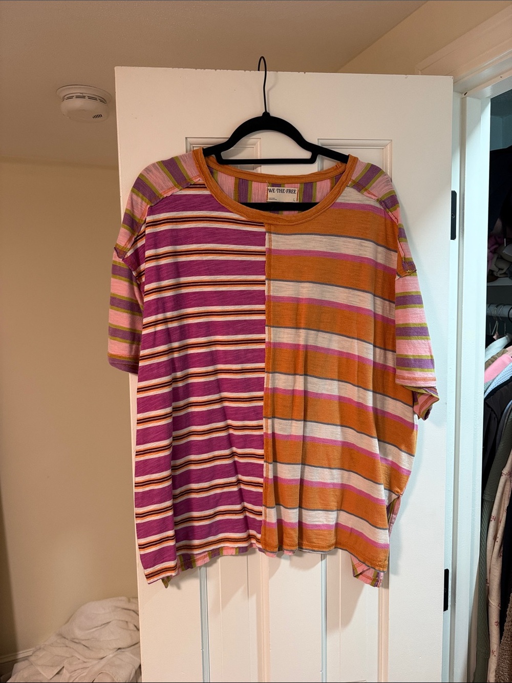 We The Free Kids Short Sleeve Striped Colorblock Tee - Fuchsia, Orange & Cream